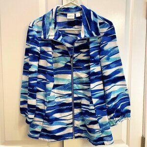 EUC Zenergy by Chico's Jacket, Blu-Wht-Grn, 3/4 Sleeves, Pockets, Chico's Sz 2